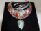 VINTAGE OLD PAWN STERLING, TURRQUOISE AND CORAL COLLAR NECKLACE