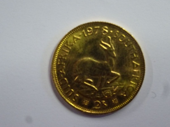 1978 SOUTH AFRICA 2 RAND FINE GOLD COIN, .2354 TROY OZ OF GOLD