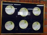 FRAMED SET OF SIX CONTINENTAL PORCELAIN HAND PAINTED PLATES