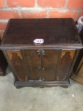 ART DECO PERIOD MAHOGANY AND WALNUT CABINET WITH DOUBLE DOORS