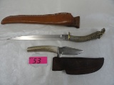 (2) SILVER STAG SHEATH KNIVES,