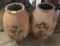 PAIR OF JAPANESE STORAGE JARS SHIRAGAKI WARE, BALUSTER FORM TAPERED TO FOOT, ROLLED LIP, DECORATED W