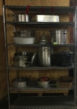 LARGE LOT OF COOKING POTS AND PAN- EVERYTHING ON THE SHELF, SHELF NOT INCLUDED