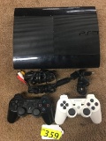 PS3 LOT: PS3 CONSOLE, (2) CONTROLLERS - ONE IS WHITE & ONE IS BLACK, (30) ASSORTED GAMES