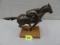 BRONZE COLORED METAL FIGURE OF HORSE AND JOCKEY