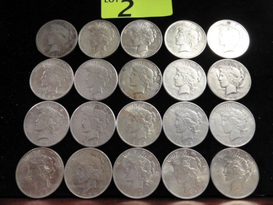 (20) MIXED DATE PEACE SILVER DOLLARS: