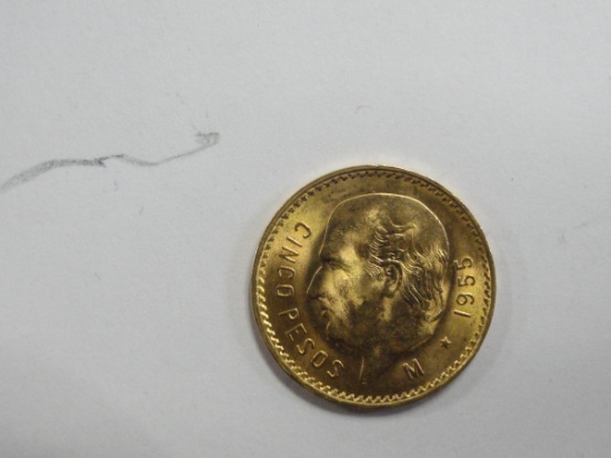 1955 CINCO PESOS, .1205 T OZ GOLD COIN