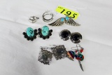 TRAY OF STERLING  EARRINGS: 7 PAIR  WITH VARIOUS STONES