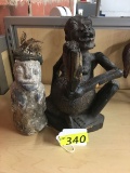 2 CARVED AFRICAN FIGURES, ONE WOOD AND ONE STONE