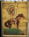 HANDPAINTED INDIAN MAIDEN ON A HORSE, PAINTED ON FELT, NO SIGNATURE