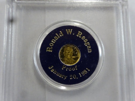 RONALD W. REAGAN INAUGURATION GOLD PROOF COIN, 24KT .5 GR