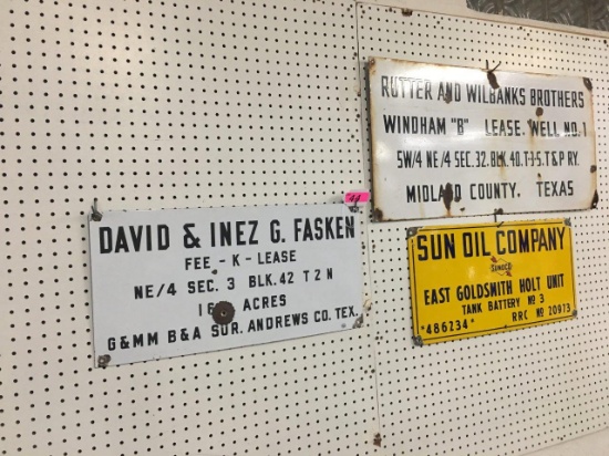 (3) PORCELAIN LEASE & TANK BATTERY SIGNS: