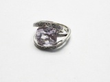 14 KT WHITE GOLD RING WITH   AMETHYST AND  DIAMONDS