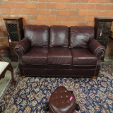 FLEXSTEEL BURGANDY LEATHER SOFA, EXCELLENT CONDITION