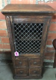 WOOD CABINET WITH IRON DOOR OVER 4 DRAWERS