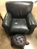 NAVY LEATHER EASY CHAIR