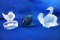 (3) PIECES OF LALIQUE GLASS: SWANS, DOVE AND BLUE-GREEN FISH