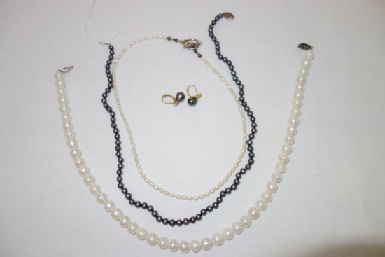 (3) STRANDS PEARLS & 1 PAIR EARRINGS