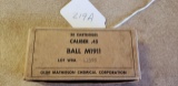PARTIAL BOX (29) CARTRIDGES BALL M1911 .45 CAL, LOT WRA 22598