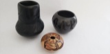 (2) BLACKWARE JARS & SMALL SEED POT