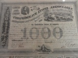CONFEDERATE 1000 BOND WITH COA, SOTHEBY'S LONDON