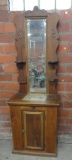 MAHOGANY WASHSTAND WITH MIRROR, SHELVES, MARBLE BASIN & LOWER CABINET WITH DOOR