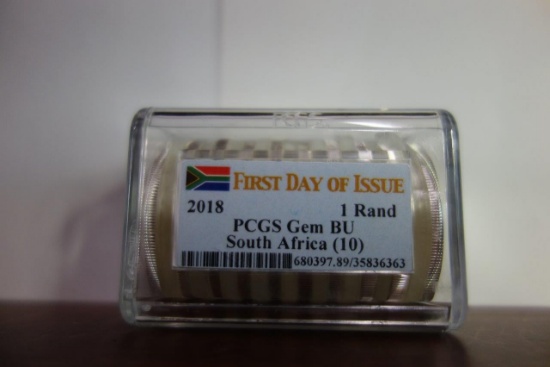 PCGS  ROLL OF 10 2018 1 RAND SOUTH AFRICA GEM BU COINS