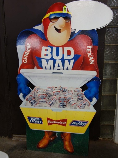 BUD MAN GENUINE TEXAN STAND UP CARDBOARD DISPLAY, 37" X 68"