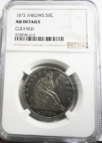 NGC GRADED AU DETAILS, CLEANED, 1873 ARROWS 50 CENT COIN