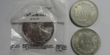 2001 SILVER AMERICAN EAGLE & 2 MEXICO UN PESO SILVER COINS