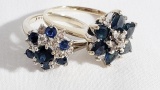 2 LADIES 14 KT WHITE GOLD AND SAPPHIRE RINGS EACH IN A FLOWER PATTERN