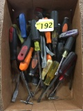 LOT OF LONG HANDLE TOOLS & SCREWDRIVERS, PRY BAR (SM) NUT DRIVERS