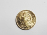 1947 HELVITIA 20 FRANC SWISS GOLD COIN, .1867 OZ