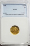 NNC GRADED MS-63 1906 $2.50 GOLD LIBERTY HEAD COIN
