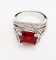 STERLING RED GEMSTONE AND CZ LADIES' FASHION RING