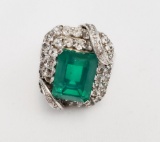 STERLING AND GREEN GEMSTONE AND CZ LADIES' FASHION RING