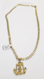 14KT HEAVY YELLOW GOLD CHAIN AND ANCHOR PENDANT