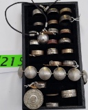 (20) ASSORTED RINGS MADE FROM COINS, ONE NECKLACE & BRACELET