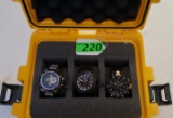3 ASSORTED INVICTA WATCHES WITH YELLOW/GRAY CARRY CASE