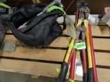 3 ASSORTED PAIR BOLT CUTTERS & 1 SMALL BAG WITH ASSORTED TOOLS