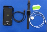 APPLE WATCH WITH CHARGER, MORPHIE I-PHONE HOLDER & CHARGER