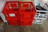 6 RED AND WHITE PLASTIC TOTES AND SMALL AMMO CAN