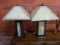 PAIR ARTS & CRAFTS LAMPS WITH SLAG GLASS SHADES AND BASE
