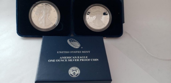 (2) UNITED STATES MINT AMERICAN EAGLE ONE OUNCE SILVER PROOF COINS: