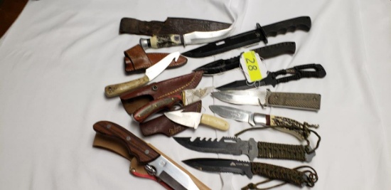 12 SHEATH OR HUNTING KNIVES,