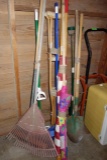 LOT OF YARD TOOLS, FLAGS, ICE CHEST AND 2 WHEELER