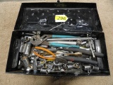 BLACK TOOL BOX WITH ASSORTED HAND TOOLS