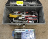 BLACK & GRAY POPULAR MECHANICS TOOL BOX WITH ASSORTED HAND TOOLS