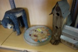 BARN WOOD BIRD HOUSE, BEAR PLANT STAND, SUN TRAY