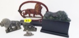 GROUP OF (5) LION FIGURES: METAL, PEWTER, STONE, BRONZE
